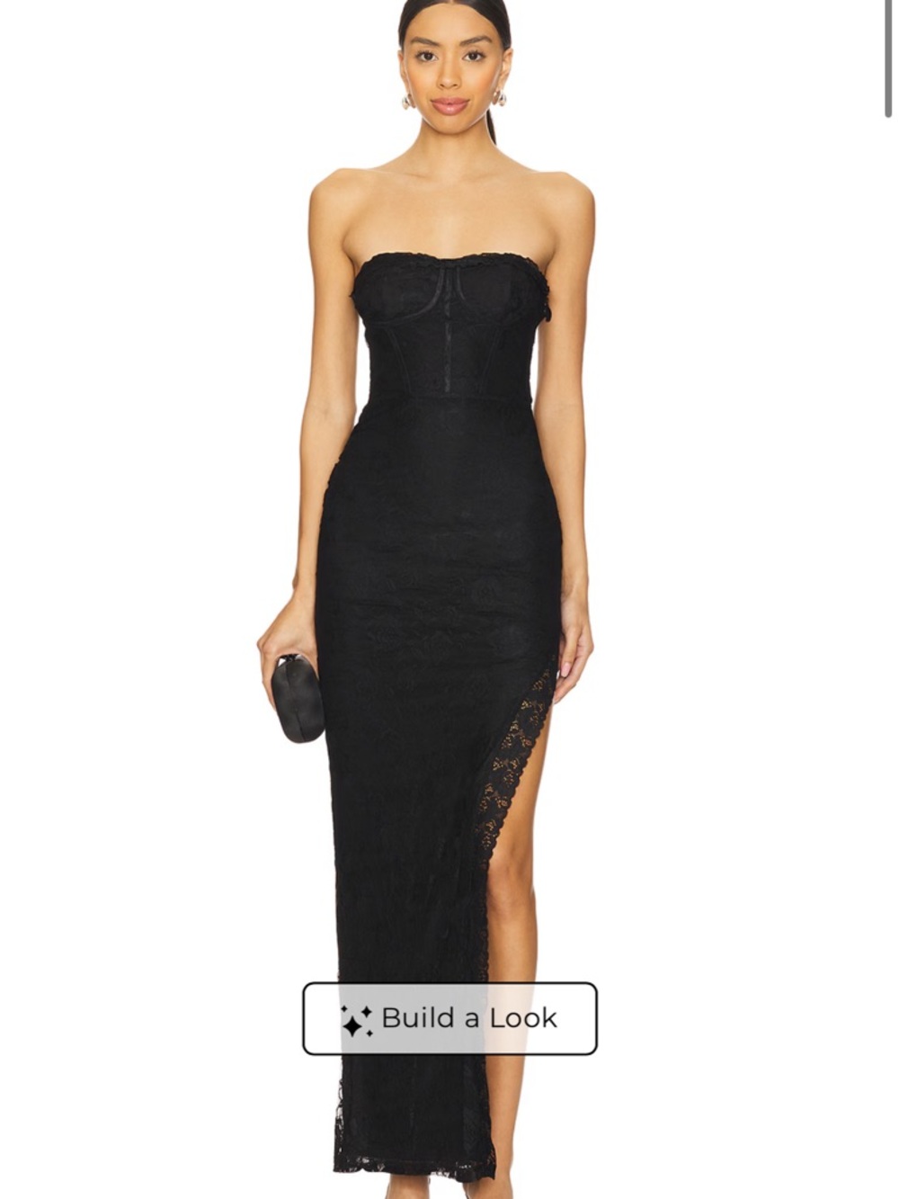 REVOLVE Black Strapless Lace Side-Slit Maxi Dress